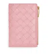 Bottega Veneta Leather Intrecciato Card Holder In Pink