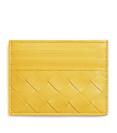 Bottega Veneta Leather Intrecciato Card Holder In Yellow