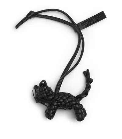 Bottega Veneta Leather Intrecciato Cat Charm In Black