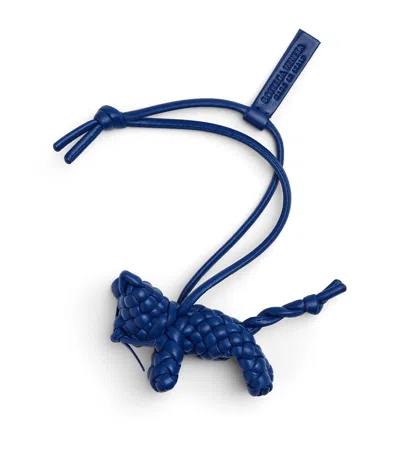 Bottega Veneta Leather Intrecciato Cat Charm In Blue