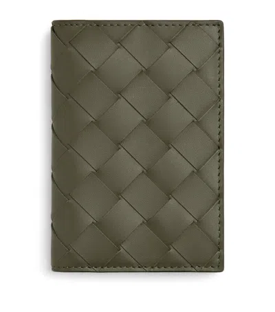 Bottega Veneta Leather Intrecciato Flap Card Case In Green