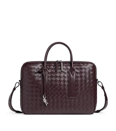 Bottega Veneta Leather Intrecciato Getaway Briefcase In Brown