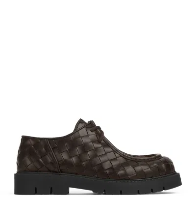 Bottega Veneta Leather Intrecciato Haddock Boat Shoes In Brown