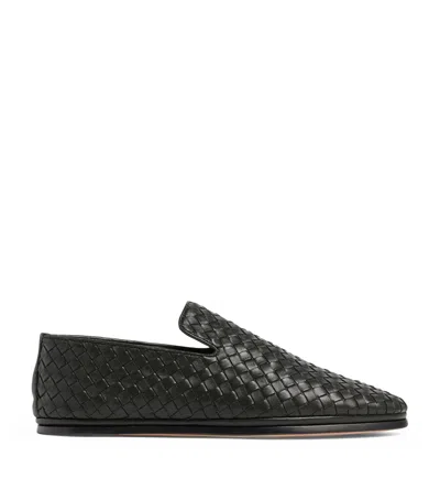 Bottega Veneta Leather Intrecciato Loafers In Black