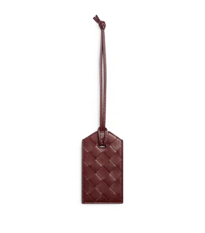 Bottega Veneta Leather Intrecciato Luggage Tag In Burgundy