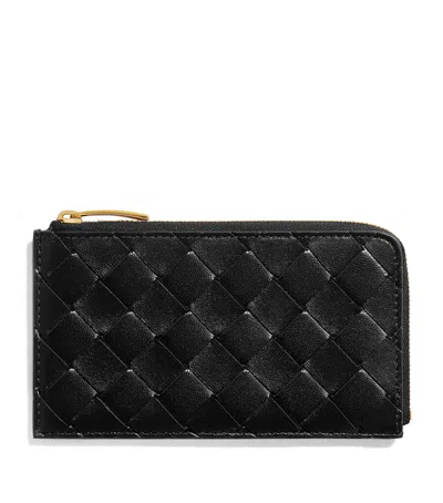 Bottega Veneta Leather Intrecciato L-zip Card Holder In Gold