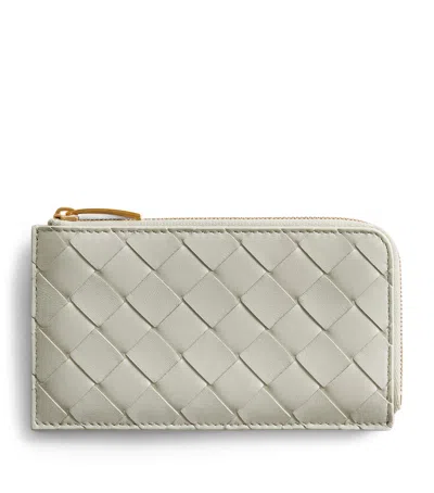 Bottega Veneta Leather Intrecciato L-zip Card Holder In Grey