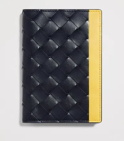 Bottega Veneta Leather Intrecciato Passport Holder In Blue
