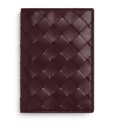 Bottega Veneta Leather Intrecciato Passport Holder In Red