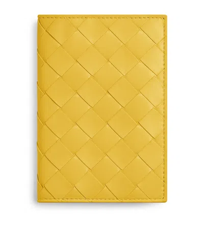 Bottega Veneta Leather Intrecciato Passport Holder In Yellow