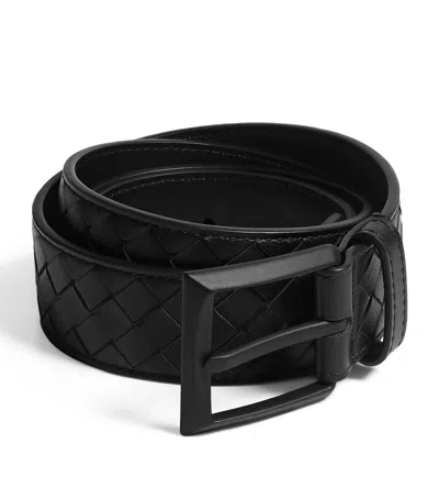 Bottega Veneta Leather Intrecciato Piccolo Belt In Black