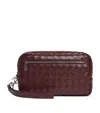 Bottega Veneta Leather Intrecciato Pouch Bag In Brown