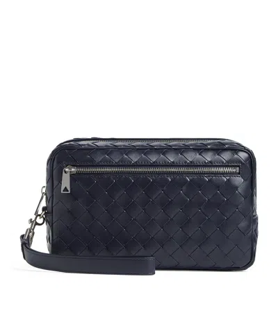 Bottega Veneta Leather Intrecciato Pouch In Blue