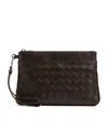 Bottega Veneta Leather Intrecciato Prism Pouch In Brown