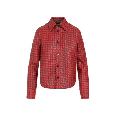 Bottega Veneta Leather Intrecciato Shirt In Red