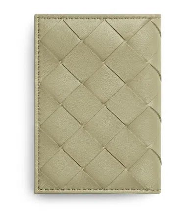 Bottega Veneta Leather Intrecciato Trifold Wallet In Gold