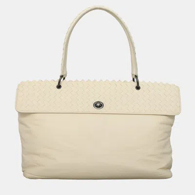 Pre-owned Bottega Veneta Leather Intrecciato-trim Top Handle Bag