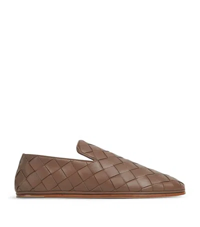 Bottega Veneta Leather Intrecciato Weave Slip-on Shoes In Brown
