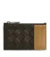 Bottega Veneta Leather Intrecciato Zipped Card Case In Green