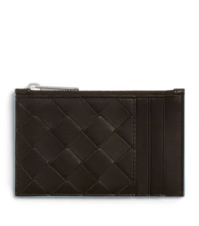 Bottega Veneta Leather Intrecciato Zipped Card Holder In Brown