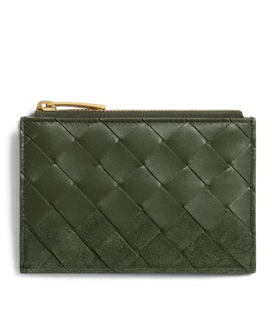 Bottega Veneta Leather Intrecciato Zipped Card Holder In White