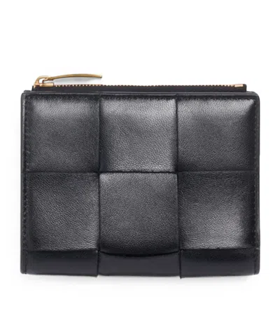 Bottega Veneta Leather Intreccio Bifold Wallet In Grey