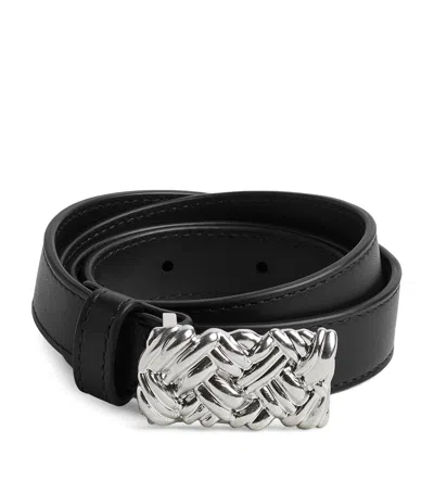 BOTTEGA VENETA LEATHER INTRECCIO-BUCKLE BELT