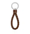 Bottega Veneta Leather Intreccio Keyring In Gray