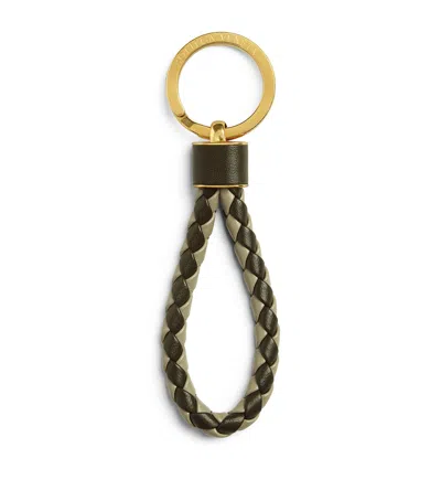 Bottega Veneta Leather Intreccio Keyring In Green