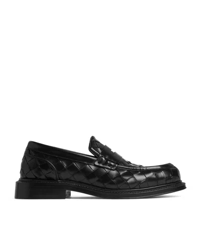 Bottega Veneta Leather Intreccio Penny Loafers In Black