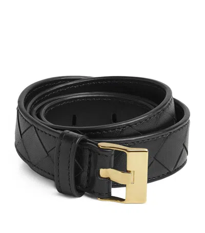 Bottega Veneta Leather Intreccio Watch Belt In Black