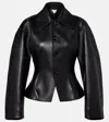 Bottega Veneta Leather Jacket With Collared Neck And Structured Silhouette In Black