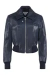 Bottega Veneta Zip-up Leather Bomber Jacket In Blue