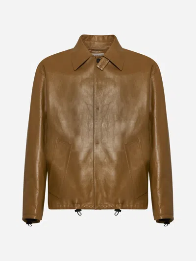 Bottega Veneta Leather Jacket In Acorn