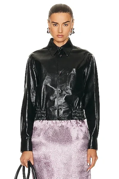 Bottega Veneta Smooth Nappa Leather Short Jacket In Black