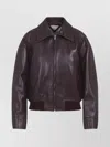 Bottega Veneta Leather Jacket Featuring Intrecciato Collar In Brown