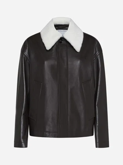 Bottega Veneta Removable Shearling Collared Jacket In Fondant