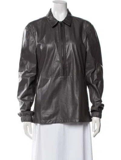 Pre-owned Bottega Veneta Leather Jacket In Grey