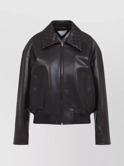 BOTTEGA VENETA LEATHER JACKET INTRECCIATO COLLAR