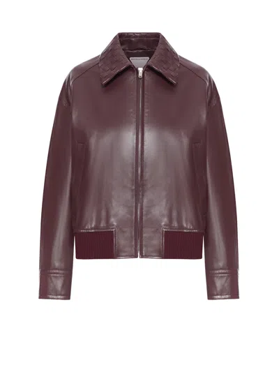 BOTTEGA VENETA LEATHER JACKET WITH INTRECCIATO MOTIF COLLAR