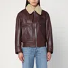 Bottega Veneta Brown Shearling Coat With Removable Fur Collar And Front Zip Closure In Leather Woman In Burgundy