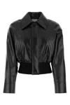 Bottega Veneta Womens Spread-collar Short Leather Blouson Jacket Black