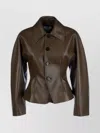 Bottega Veneta Brown Leather Jacket With Classic Collar And Flattering Silhouette In Brown