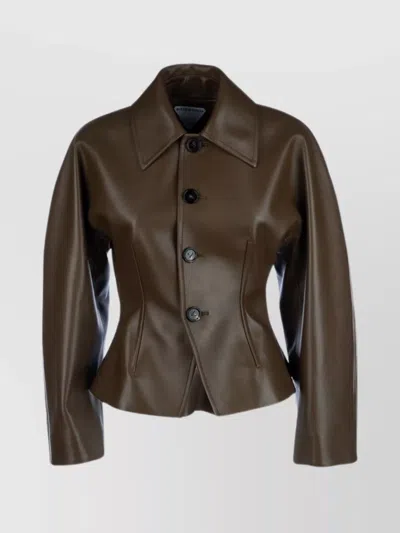 Bottega Veneta Leather Jackets Fitted Wide Collar In Brown