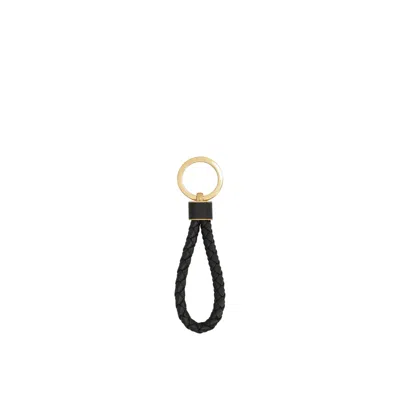 Bottega Veneta Intreccio Leather Keyring In Black