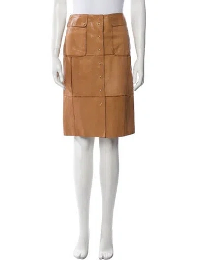 Pre-owned Bottega Veneta Leather Knee-length Skirt In Brown