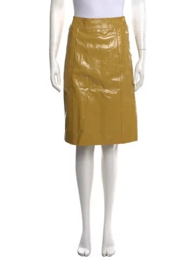 Pre-owned Bottega Veneta Leather Knee-length Skirt W/ Tags In Yellow