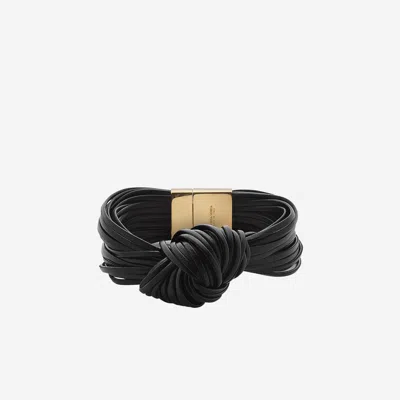 Bottega Veneta Leather Knot Bracelet In Black