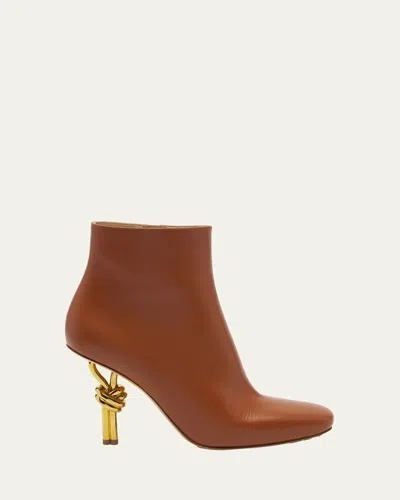 Bottega Veneta Leather Knot-heel Ankle Booties In Brown