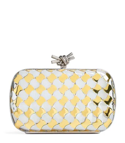 Bottega Veneta Leather Knot Minaudiere Clutch Bag In Silver